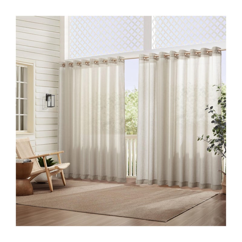 Elrene Home Fashions Carmen Sheer Extra-Wide Weatherproof Indoor/Outdoor Grommet Top Curtain Panel with Coordinating Tieback for Porch, Pergola, Patio, Deck, 114â€W x 108â€L, Natural - Image 1